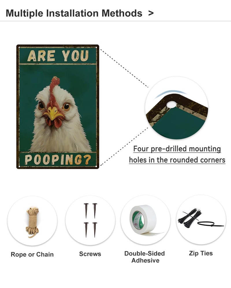 ALKB Chicken Metal Sign for Bathroom Decor - 8x12 Inch Are You Pooping Vintage Chicken Sign Gifts for Chicken Owners - Image 5