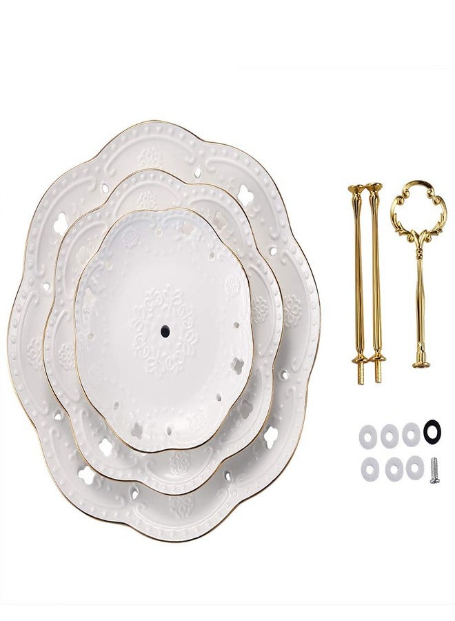 BonNoces 3-Tier Porcelain Embossed Cupcake Stand - Pure White Rimmed with Gold Dessert Cake Stand - Pastry Serving Tray Platter for Tea Party, Wedding and Birthday - Image 3