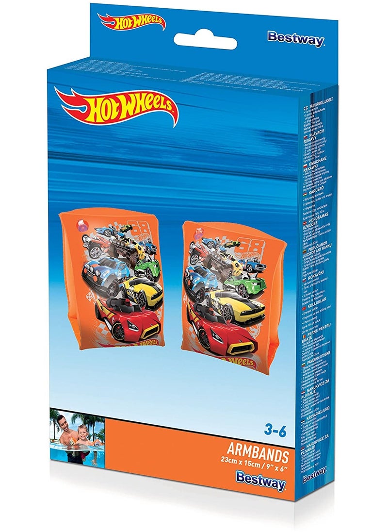 Bestway 93402-Hot Wheels Printed Inflatable Swimming Armbands 23x15cm/9"x6", Orange  - Image 4