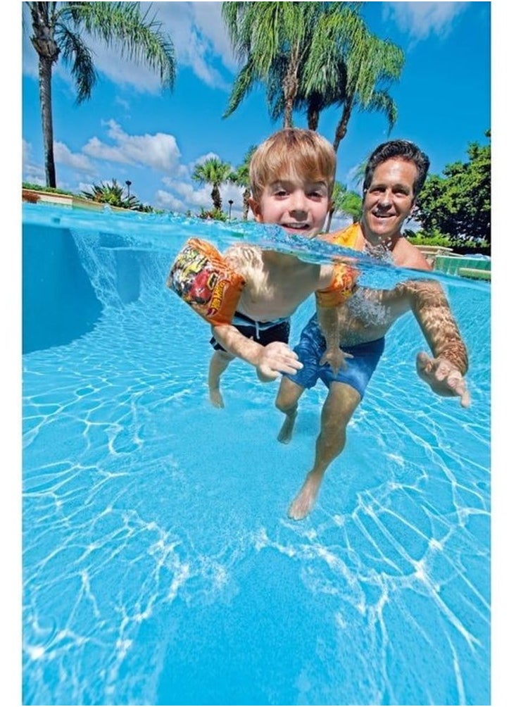 Bestway 93402-Hot Wheels Printed Inflatable Swimming Armbands 23x15cm/9"x6", Orange  - Image 3