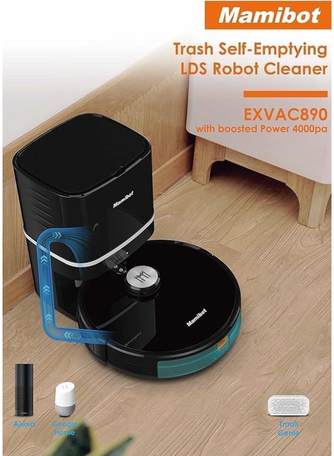Mamibot EXVAC890 Glory 4th Generation LDS Slam Robot Vacuum Cleaner with Self-emptying Dust Box and Dust Collector with Max 4000pa Vacuuming Power - Image 3