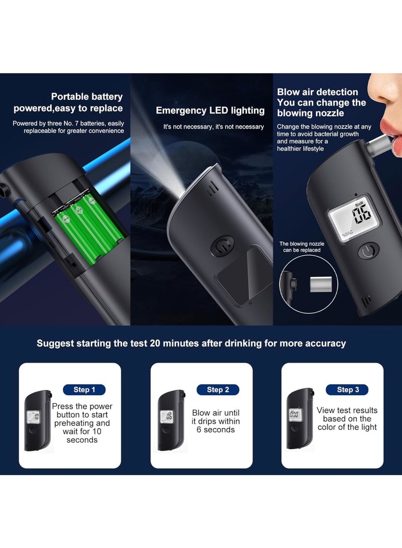 Zikra High Precision Portable Breathalyzer, Digital HD LCD Screen Alcohol Breathalyzer for Personal and Professional Use, High Accuracy and Fast Results Alcohol Detector with LED Light for Safe Driving - Image 3