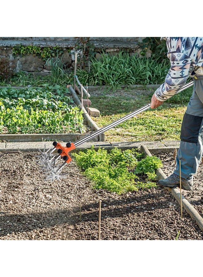 BARAYSTUS Rotary Cultivator Garden Rotary Tiller Adjustable Stainless Steel Poles Hand Tiller for Soil Mixing or Reseeding Grass Lawn Tiller Total Length 57 Inch. - Image 3