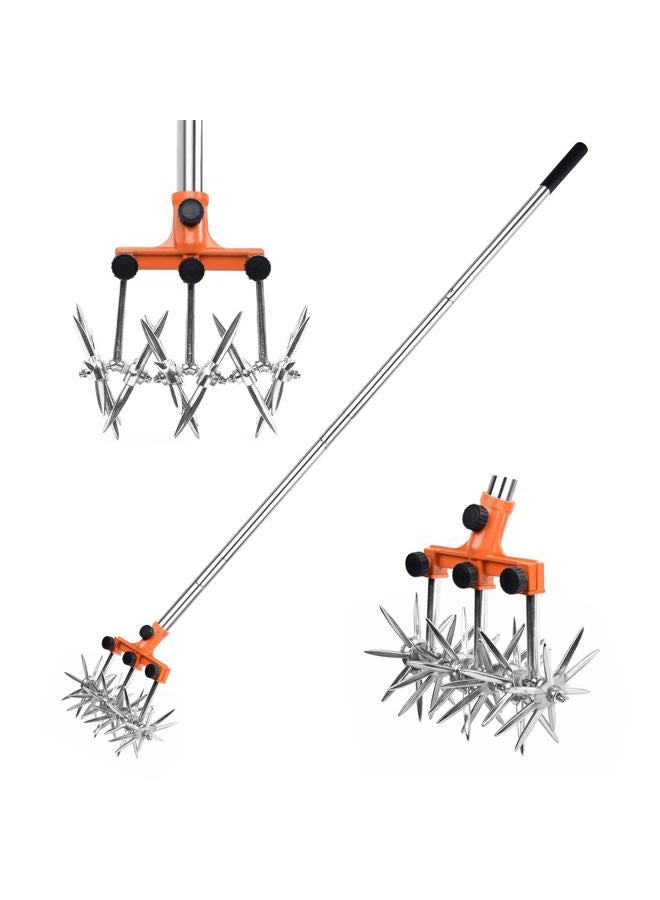 BARAYSTUS Rotary Cultivator Garden Rotary Tiller Adjustable Stainless Steel Poles Hand Tiller for Soil Mixing or Reseeding Grass Lawn Tiller Total Length 57 Inch. - Image 1