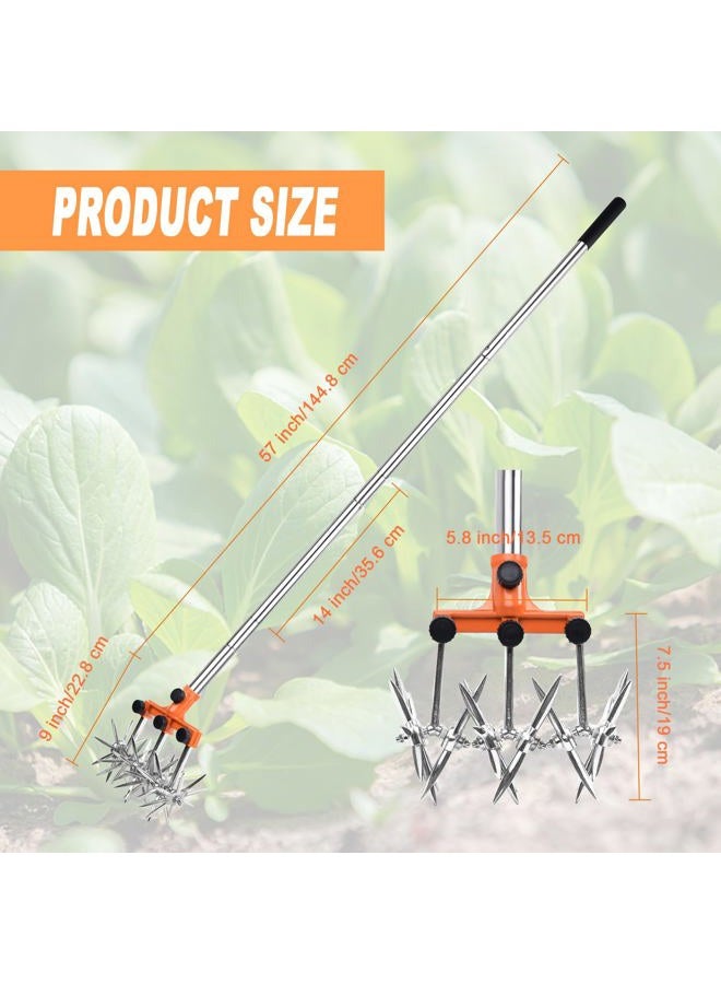 BARAYSTUS Rotary Cultivator Garden Rotary Tiller Adjustable Stainless Steel Poles Hand Tiller for Soil Mixing or Reseeding Grass Lawn Tiller Total Length 57 Inch. - Image 2