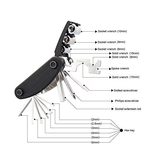 Nuoxinus Motorcycle Bike Mechanic Repair Tool Kit with 16 In 1 Multi-Function Allen Key Multi Hex Wrench Screwdriver for Home Outdoor Travel Camping Sport Bicycle Cycling - Image 5