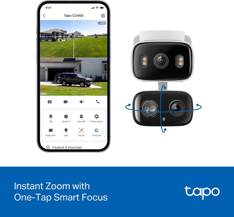 Tapo 2K 3MP IndoorOutdoor Dual Lens PanTilt Security Camera  130 WideAngle  6mm Telephoto 360 Pan Free PersonVehicle Detection SDCloud Storage Works wAlexa  Google Home  HybridCam Duo - Image 4