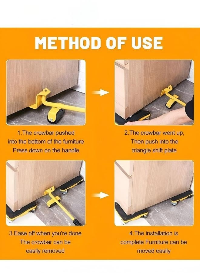 هالامين أدوات نقل الأثاث، رافع أثاث عالي التحمل مكون من 5 قطع، بكرة مطاطية قابلة للدوران 360 درجة، لنقل الأثاث الثقيل والثلاجات والأرائك والخزائن - Image 5
