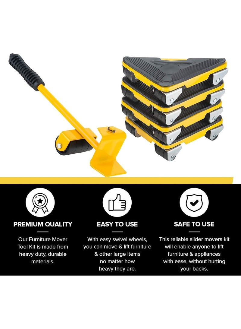 هالامين أدوات نقل الأثاث، رافع أثاث عالي التحمل مكون من 5 قطع، بكرة مطاطية قابلة للدوران 360 درجة، لنقل الأثاث الثقيل والثلاجات والأرائك والخزائن - Image 4