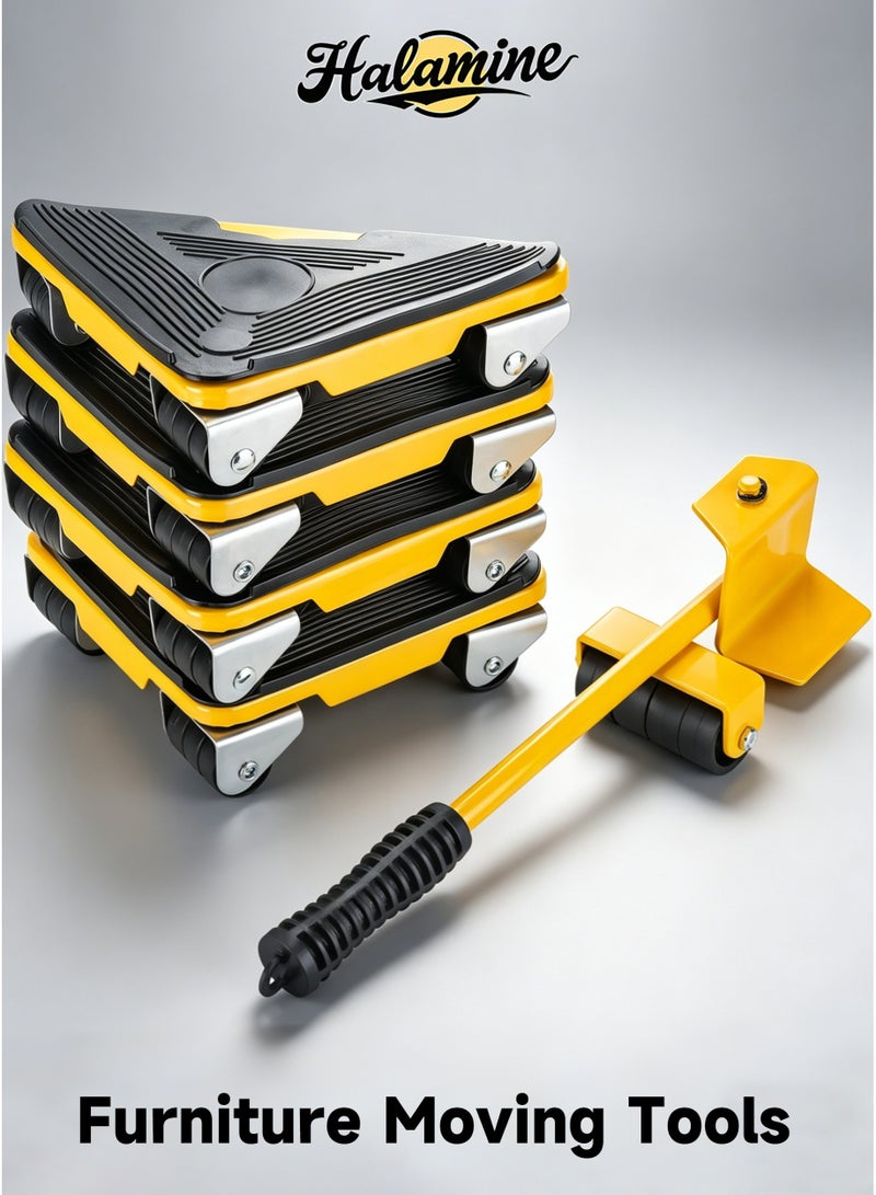 هالامين أدوات نقل الأثاث، رافع أثاث عالي التحمل مكون من 5 قطع، بكرة مطاطية قابلة للدوران 360 درجة، لنقل الأثاث الثقيل والثلاجات والأرائك والخزائن - Image 1
