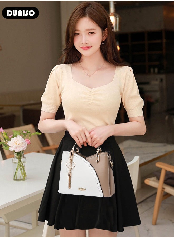 DUNISO - Women's Fashion Handbag Faux Leather Crossbody Bag For Women Large Capacity Bow Trim Tote Bags Top Handle Satchel Fashionable Travel Shoulder Bag For Ladies - Image 1