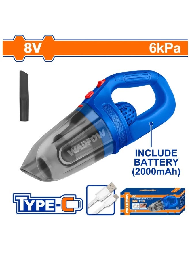 WADFOW 8V Cordless Handheld Vacuum Cleaner WLV0801 – Portable Rechargeable Car & Home Vacuum with 6kPa Strong Suction, 2000mAh Battery, 0.45L Dust Cup, USB Type-C Charging & Crevice Nozzle - Image 3