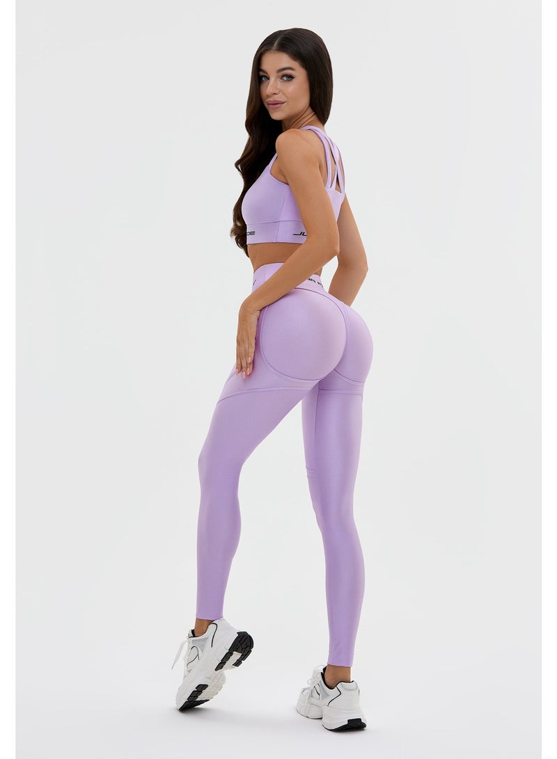 Bona Fide Premium High-Waisted Shape-Enhancing Leggings for Women - Tummy Control Sculpting Gym Yoga Pants - Moisture-Wicking Compression Workout Tights - Professional Fitness Apparel - Lavender - Image 3