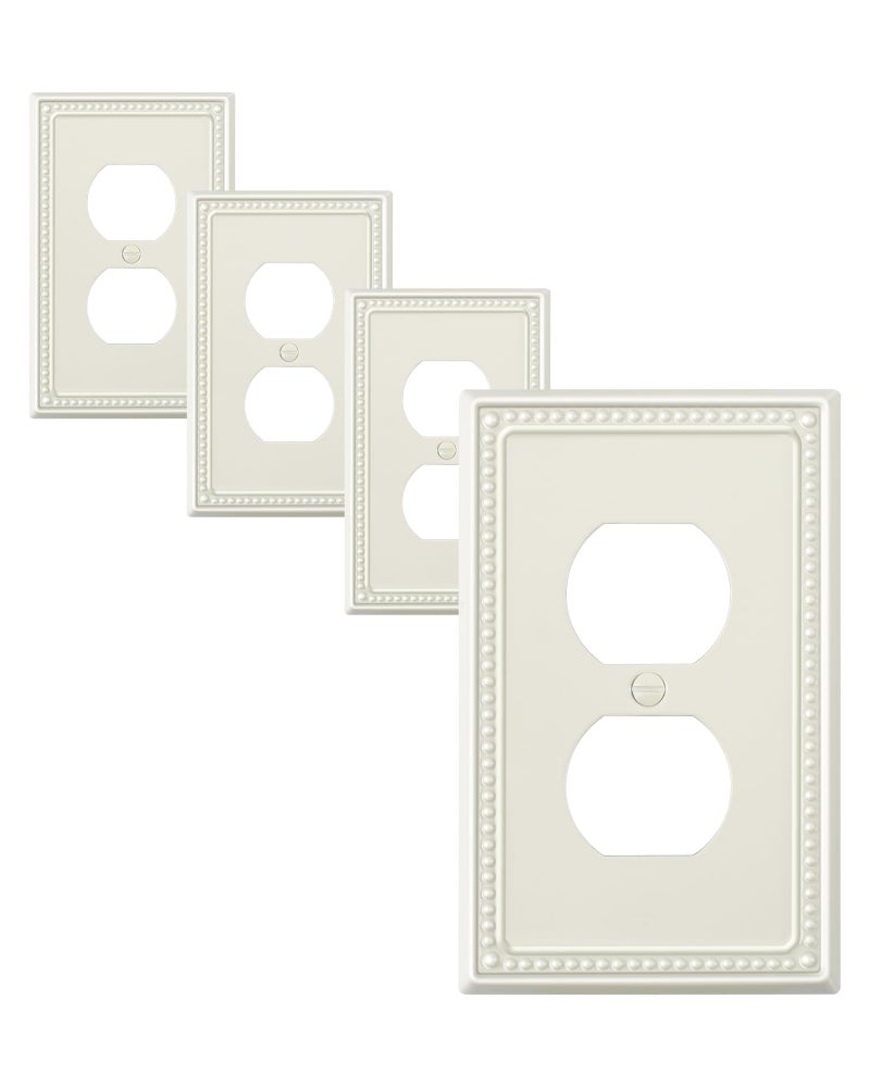 TREEWELL 4-Pack Duplex Outlet Cover Plate, Light Almond Metal Wall Plates for Electrical Outlets, 1 Gang Receptacle Light Switch Cover, Pearls Decorative Switch Plates and Outlet Covers - Image 1