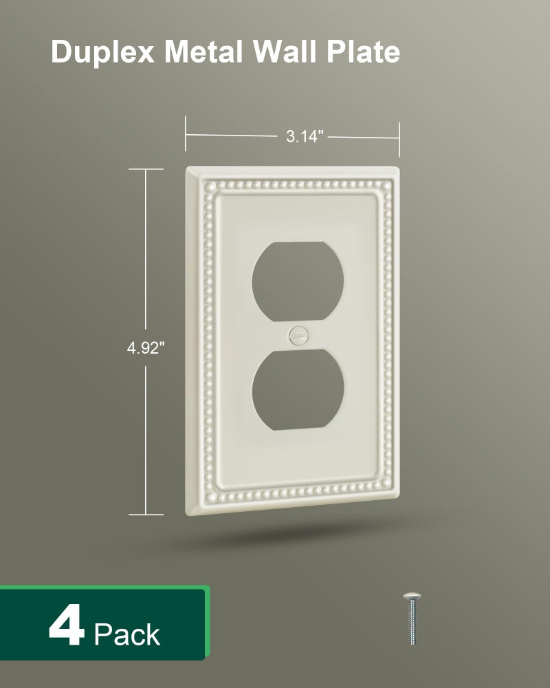 TREEWELL 4-Pack Duplex Outlet Cover Plate, Light Almond Metal Wall Plates for Electrical Outlets, 1 Gang Receptacle Light Switch Cover, Pearls Decorative Switch Plates and Outlet Covers - Image 2