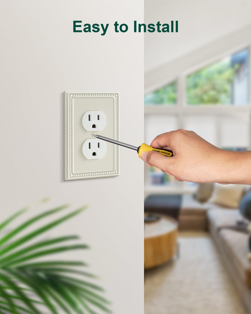 TREEWELL 4-Pack Duplex Outlet Cover Plate, Light Almond Metal Wall Plates for Electrical Outlets, 1 Gang Receptacle Light Switch Cover, Pearls Decorative Switch Plates and Outlet Covers - Image 5