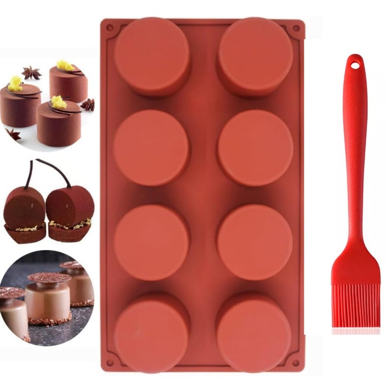 Husaini Mart HUSAINI MART 8Cavity Round Cylinder Soap Mold with Silicone Brush Cupcake Silicone Mold Handmade Cylinder Mold for Cake Bread Cupcake Cheesecake Cornbread Muffin Brownie Bakeware Pan Tool  - Image 1