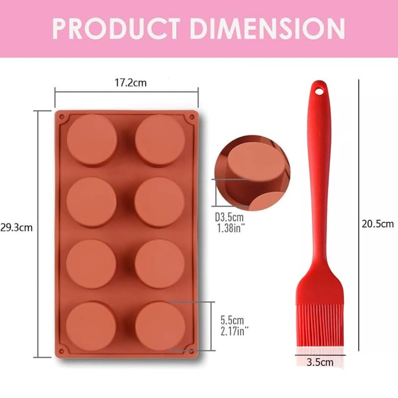 Husaini Mart HUSAINI MART 8Cavity Round Cylinder Soap Mold with Silicone Brush Cupcake Silicone Mold Handmade Cylinder Mold for Cake Bread Cupcake Cheesecake Cornbread Muffin Brownie Bakeware Pan Tool  - Image 2