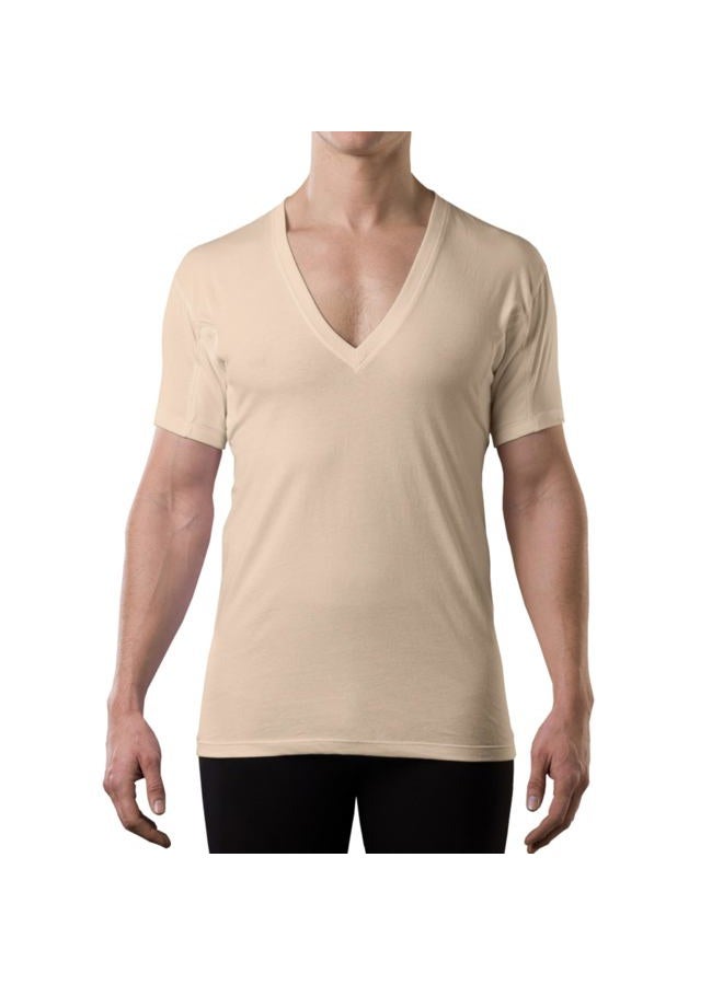 THOMPSON TEE The Thompson Tee Sweatproof Undershirt for Men w/Underarm Sweat Pads (Original Fit, Deep V-Neck) (Beige, 2XL) - Image 1