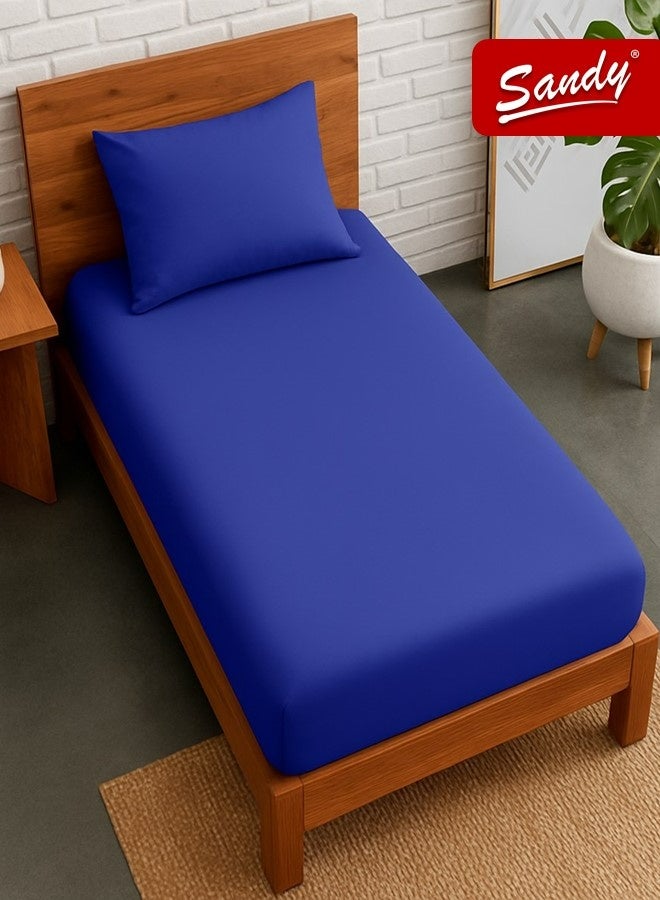 ساندي طقم شرشف مطاط ساندي فاخر بجودة الفنادق مع غطاء وسادة، طقم من 2 قطعة، شديد النعومة وجيد التهوية وبارد, مقاس مفرد نفر 100 × 200 سم, نيلي - Image 1