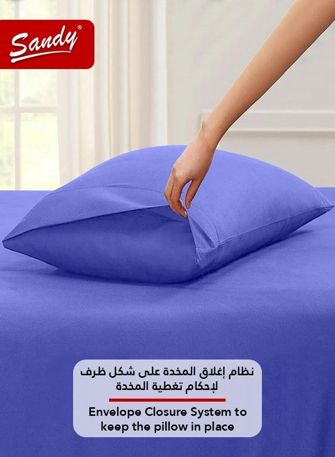 ساندي طقم شرشف مطاط ساندي فاخر بجودة الفنادق مع غطاء وسادة، طقم من 2 قطعة، شديد النعومة وجيد التهوية وبارد, مقاس مفرد نفر 100 × 200 سم, نيلي - Image 5