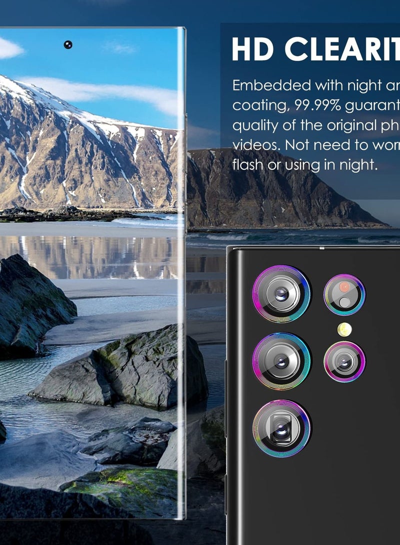 Y&D Camera Lens Protector for Samsung Galaxy S22 Ultra, 9H Tempered Glass, Scratch Resistant, Metal Ring Cover Screen Ultra 5G (Color) - Image 4