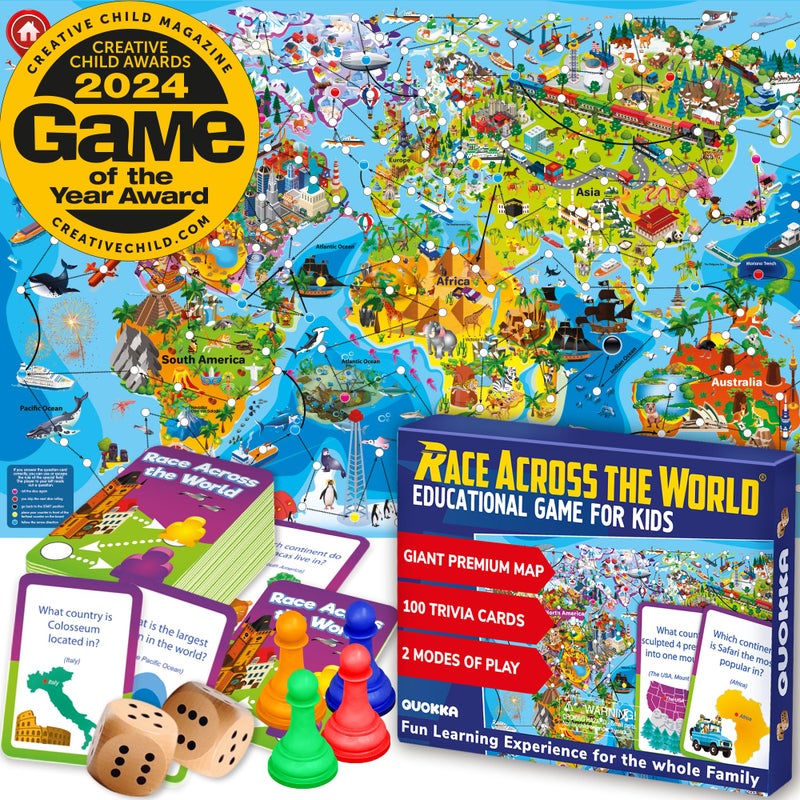 QUOKKA Board Game 1 to 10 Players - Learning, Educational - Geography, World - 100 Question Cards, Top Facts - Indoor, Outdoor - Kids, Teens, Adults, Family - Image 1