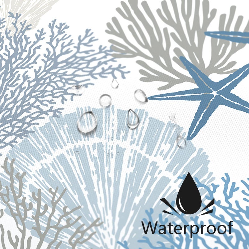 MAYZUS Nautical Coastal Shower Curtain, Beach Ocean Theme Shower Curtain for Bathroom Decor, Summer Tropical Seashell Starfish Coral Fabric Shower Curtain Set with Hooks, Blue, 72x72 - Image 3