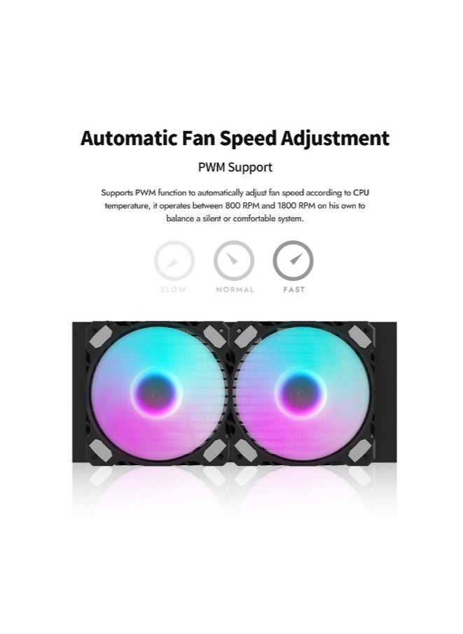 aigo - Darkflash DN360S-360mm AIO Liquid CPU Cooler, Customizable 2.1 inch LCD Display, 120mm*3 ARGB PWM Fans, Supports latest LGA 1700,1200,115X, AM5/AM4/AM3 Sockets, Low Noise Liquid Cooler- Black - Image 1
