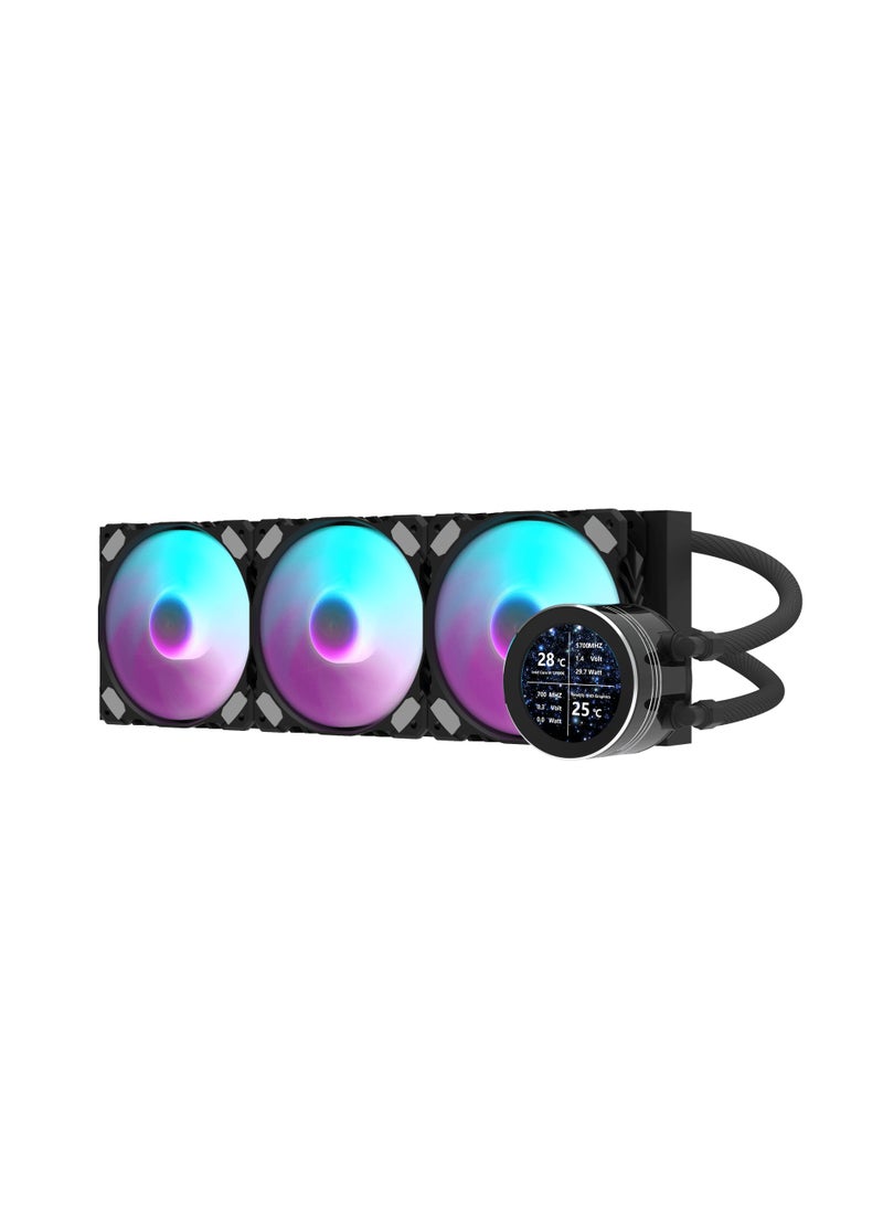 aigo - Darkflash DN360S-360mm AIO Liquid CPU Cooler, Customizable 2.1 inch LCD Display, 120mm*3 ARGB PWM Fans, Supports latest LGA 1700,1200,115X, AM5/AM4/AM3 Sockets, Low Noise Liquid Cooler- Black - Image 1