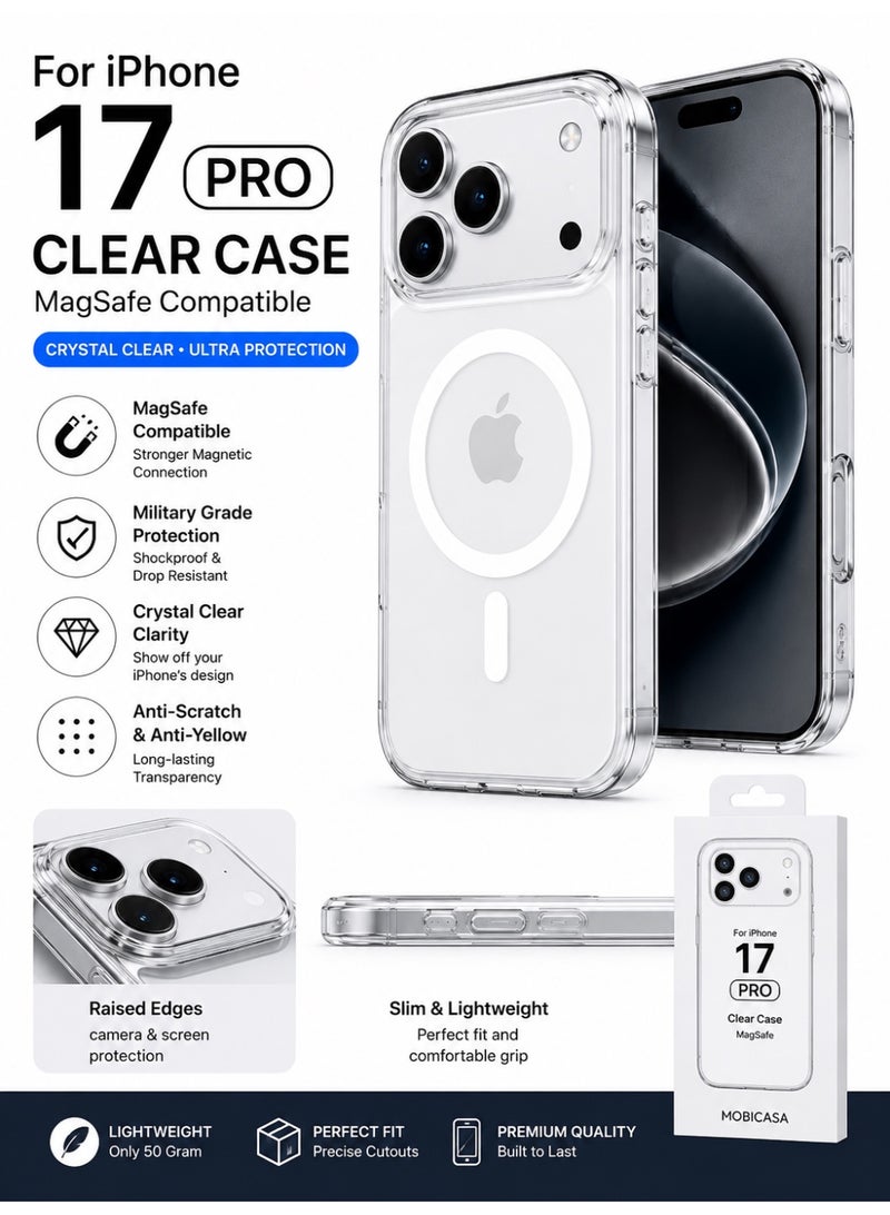 Clear Magnetic Case for iPhone 17 Pro – MagSafe Compatible – Slim Shockproof Protection - Image 2