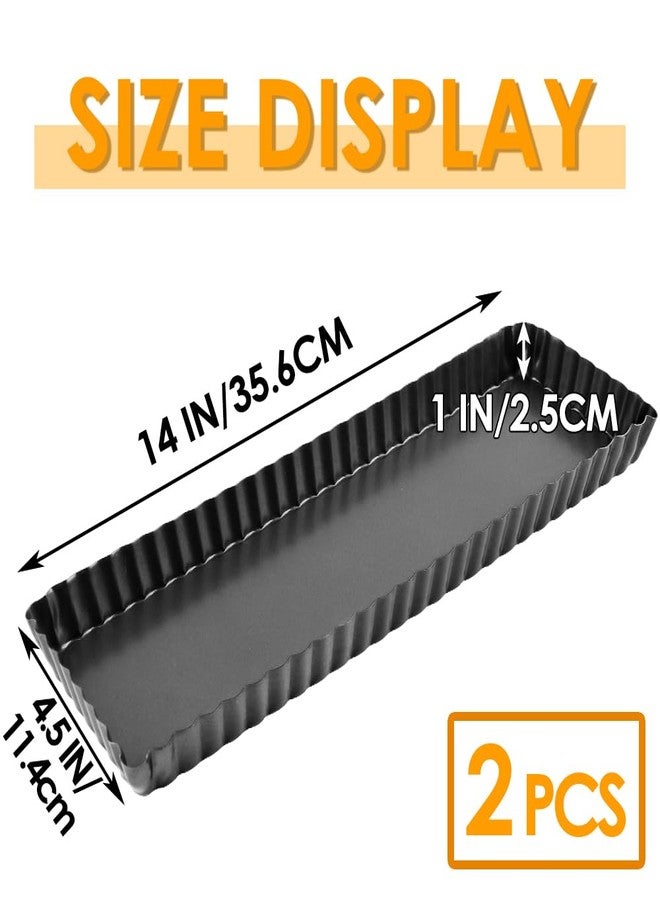 Cyimi 14 Inch Rectangular Tart Pan Set of 2, Nonstick Quiche Pie Pan with Removable Bottom Tart Pan for Pies, Quiche Bakeware, Cheese Cakes, Desserts - Image 2