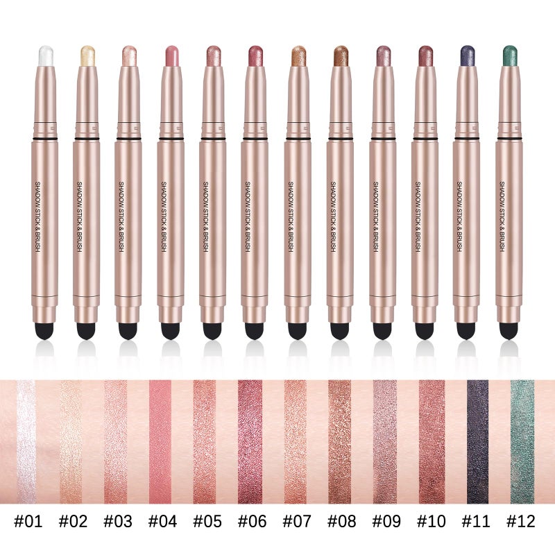DekRion Eyeshadow Stick, Shimmer-Cream Eye Shadow Pencil, Eye Shadow Sticks Long-Lasting Waterproof, Glitter-Eyeshadows Stick with Soft Brush for Eyeshadows Makeup(03Light-pink-shimmer) - Image 5