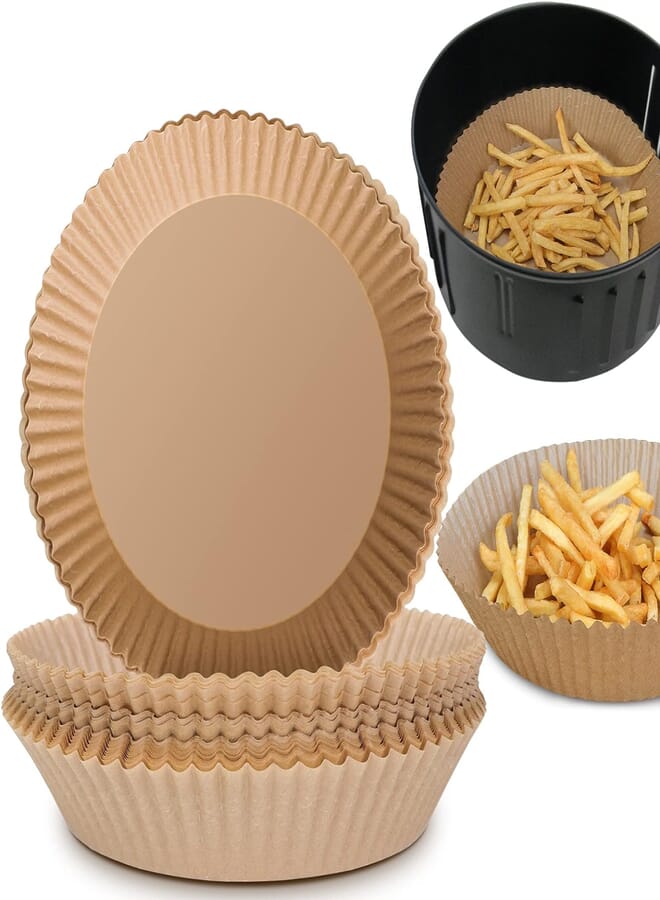 Air Fryer Food Grade Parchment Disposable Paper Liner, 50PCS Non-stick Disposable Air Fryer Liners, Baking Paper for Air Fryer Oil-proof,Water-proof, Perfect for Baking Roasting Microwave-6.3"-Natural