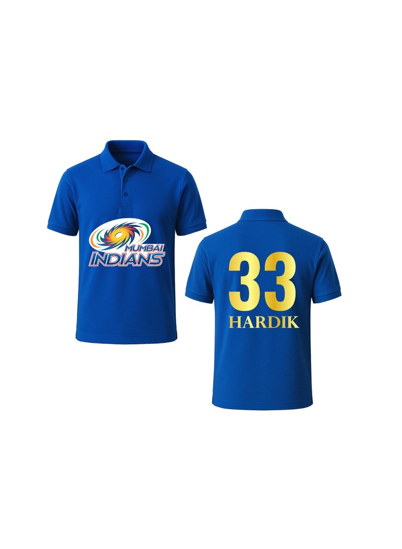PRINTSHOP4ME Mumbai Indians Cricket Men's Dry-Fit Polo Neck T-Shirt|Tshirt With Cap|Soft&Breathable Sportswear For Cricket Lovers|Wear It For Games - Image 1