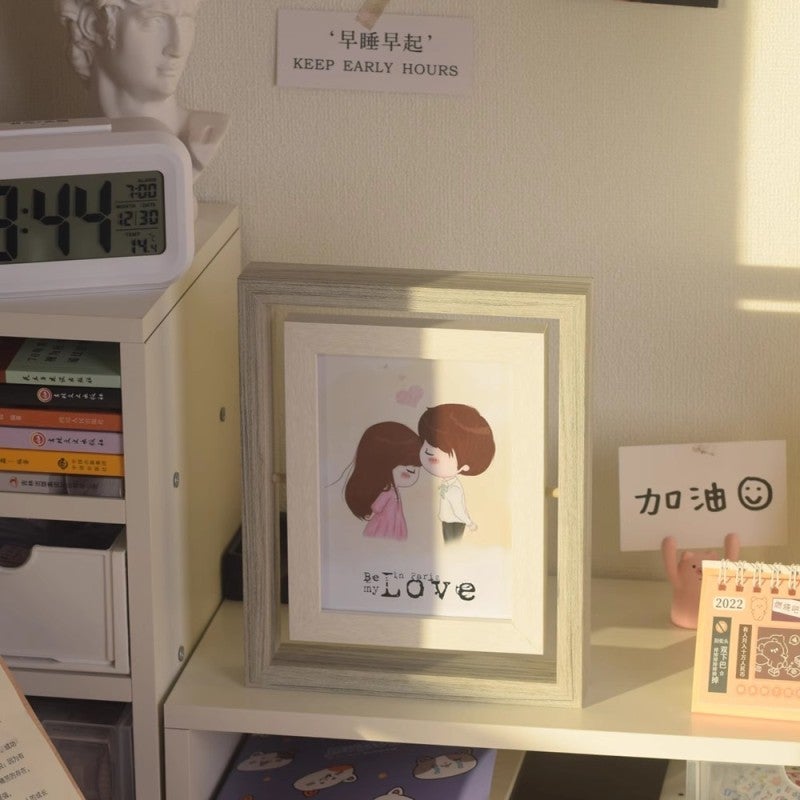 Rotating Double-Sided Picture Frame: 5x7 Distressed Wood Color Frame With HD Glass, 360° Rotation, Vertical Horizontal Display for Tabletop Home Office Decor - Image 2