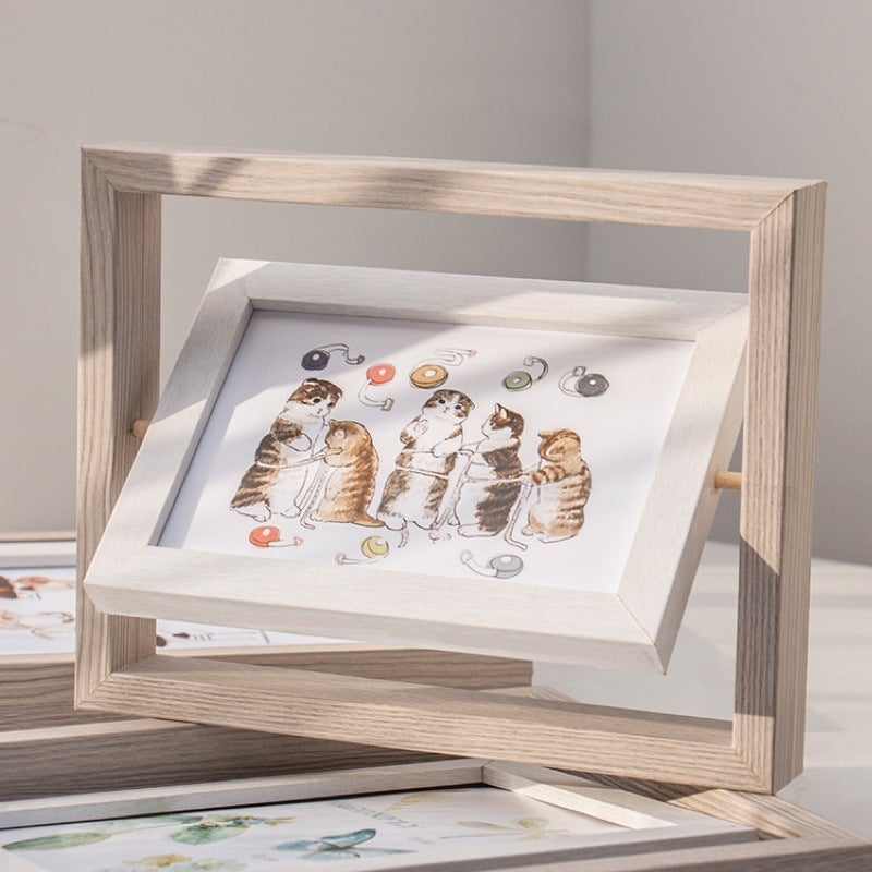 Rotating Double-Sided Picture Frame: 5x7 Distressed Wood Color Frame With HD Glass, 360° Rotation, Vertical Horizontal Display for Tabletop Home Office Decor - Image 3