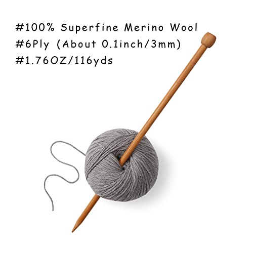 GISIMO 100% Merino Wool Yarn, 6-Ply Luxurious and Soft Yarn for Hand Knitting & Crocheting, 1.76 OZ/50g, 127 yds/116 Meters (Gray, 3 Balls) - Image 3