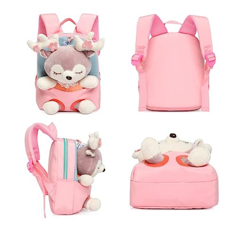 ' plush backpack for toddlers aged 2-6, pink polyester plush, soft and lightweight, ideal for preschool and daily use - Image 3