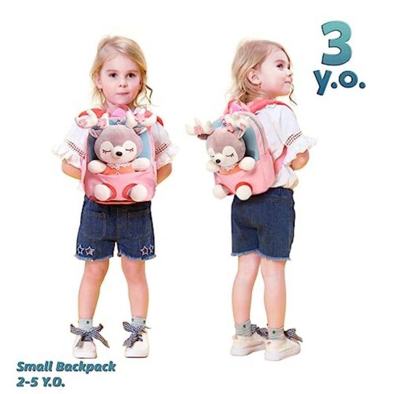 ' plush backpack for toddlers aged 2-6, pink polyester plush, soft and lightweight, ideal for preschool and daily use - Image 2