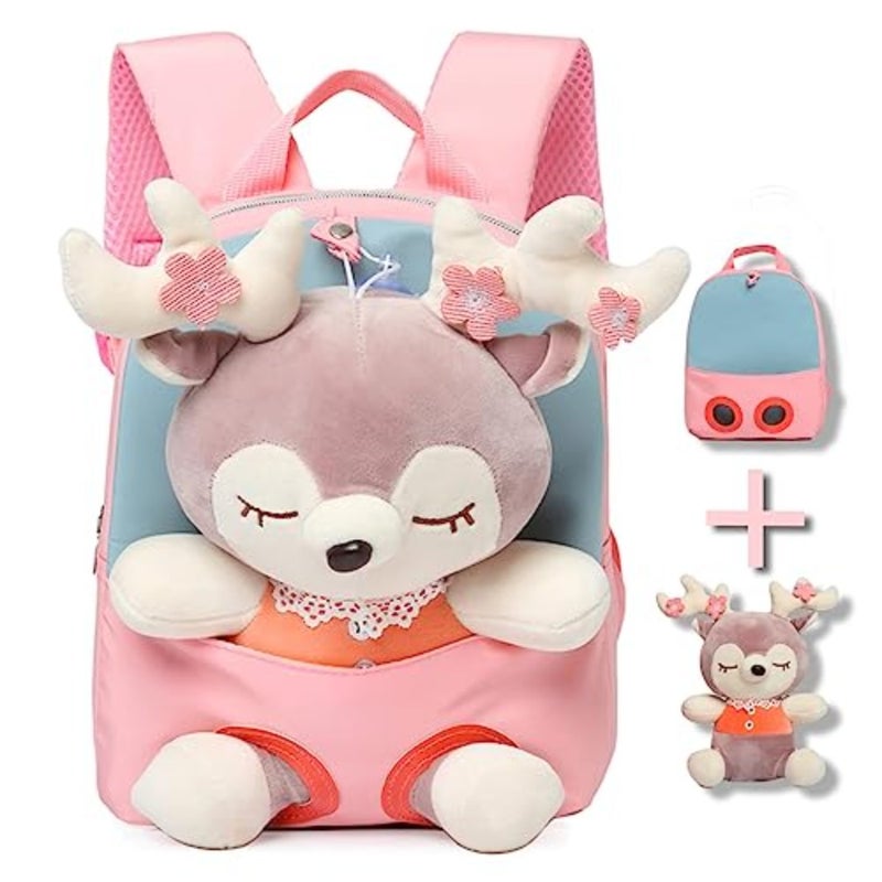 ' plush backpack for toddlers aged 2-6, pink polyester plush, soft and lightweight, ideal for preschool and daily use - Image 1