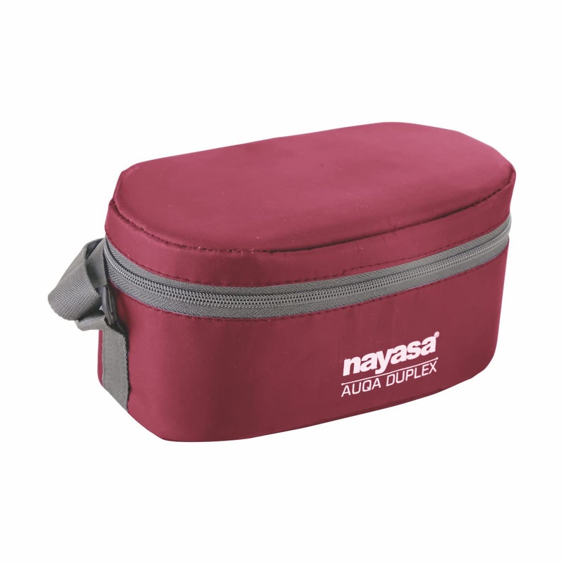 NAYASA Nayasa Aqua Duplex Lunch Box-300 ML with 2 Round Containers and 1 Oval Container Comes with Ziper Pouch, Airtight & Leak Proof Lid, Ideal for School/College/Office, Red  - Image 2
