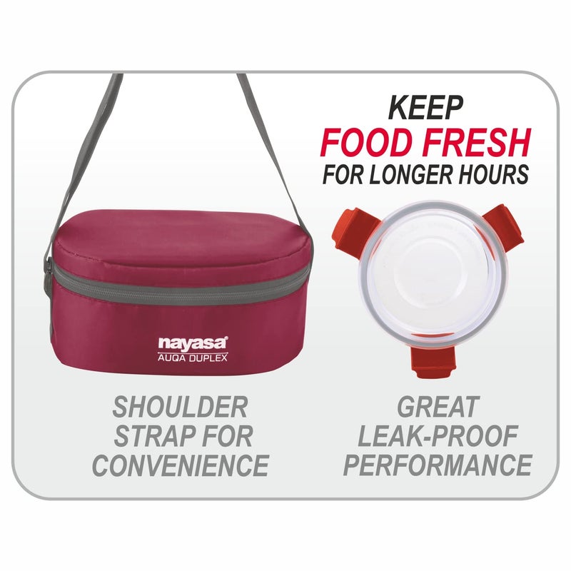 NAYASA Nayasa Aqua Duplex Lunch Box-300 ML with 2 Round Containers and 1 Oval Container Comes with Ziper Pouch, Airtight & Leak Proof Lid, Ideal for School/College/Office, Red  - Image 3