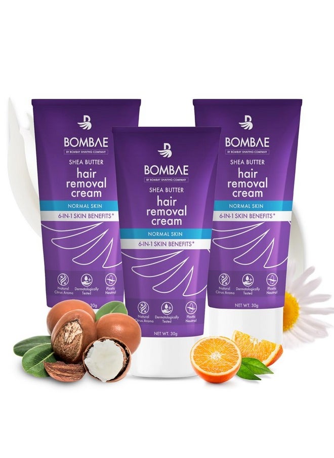 BOMBAE - Shea Butter Hair Removal Cream For Women | Suitable For Sensitive Skin |No Smell, No Darkening, No Drying| For Body, Legs, And Bikini Line | (Pack Of 3 X 30G) - Image 1