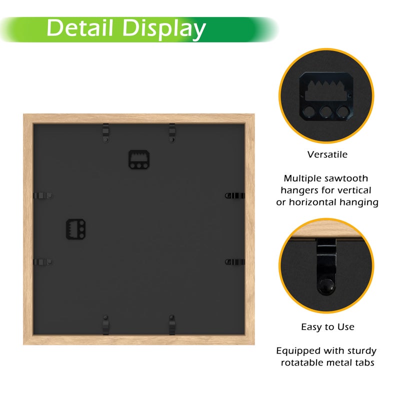 FrameWorks 11â€ x 11â€ Natural Oak Wooden Shadow Box Frame â€“ Display Case with Soft Felt Back, Memory Box with Tempered Glass, Display Box with Elegant White Ball Push Pins, Wooden Flower Box - Image 4