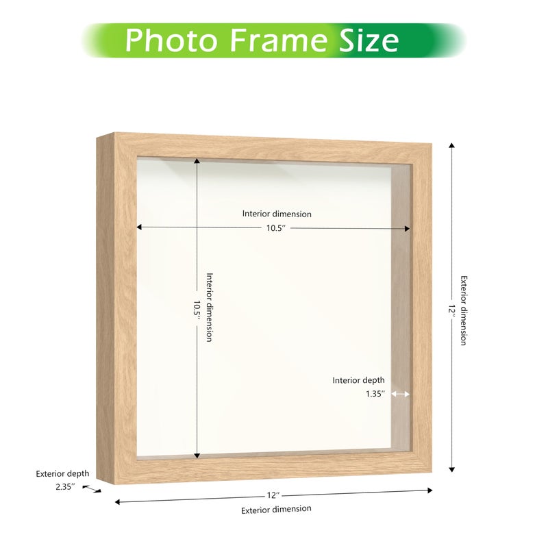 FrameWorks 11â€ x 11â€ Natural Oak Wooden Shadow Box Frame â€“ Display Case with Soft Felt Back, Memory Box with Tempered Glass, Display Box with Elegant White Ball Push Pins, Wooden Flower Box - Image 2