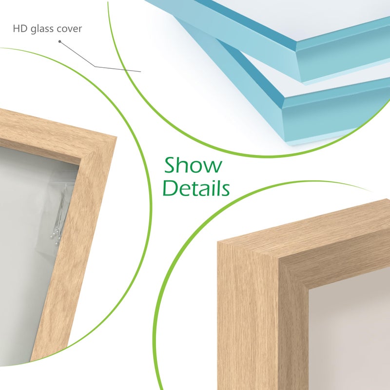 FrameWorks 11â€ x 11â€ Natural Oak Wooden Shadow Box Frame â€“ Display Case with Soft Felt Back, Memory Box with Tempered Glass, Display Box with Elegant White Ball Push Pins, Wooden Flower Box - Image 3