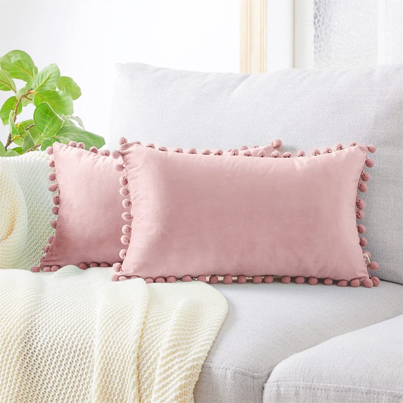 Topfinel Top Finel Blush Pink Lumbar Pillow Covers 12x20 Set of 2  Decorative Throw Pillow Covers for Couch Bed Sofa Soft Velvet Pillow Cases with Tassels for Girl's Room Cute Aesthetic Home Decor - Image 1