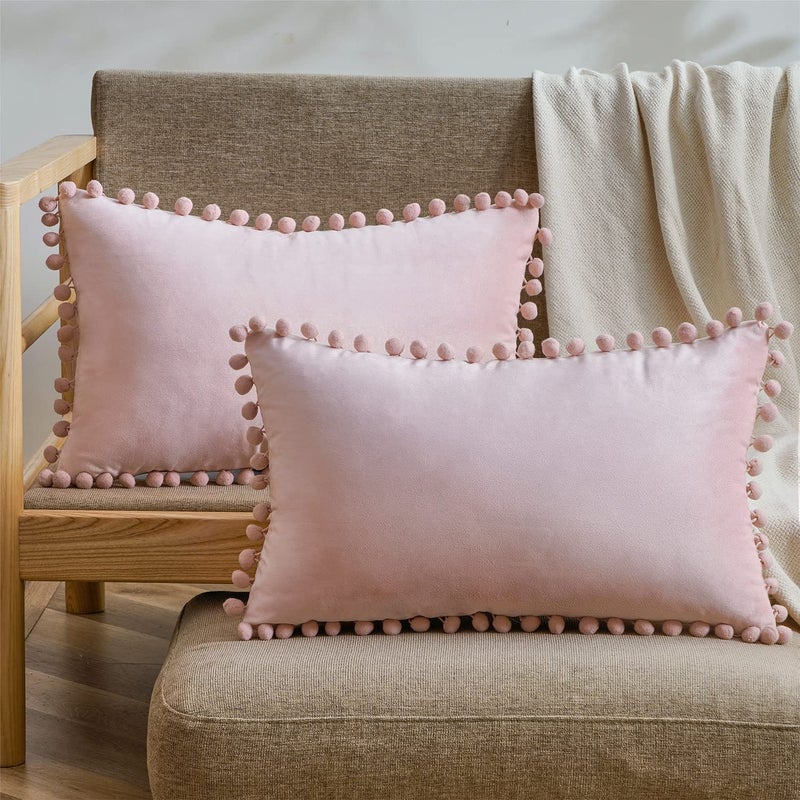 Topfinel Top Finel Blush Pink Lumbar Pillow Covers 12x20 Set of 2  Decorative Throw Pillow Covers for Couch Bed Sofa Soft Velvet Pillow Cases with Tassels for Girl's Room Cute Aesthetic Home Decor - Image 5