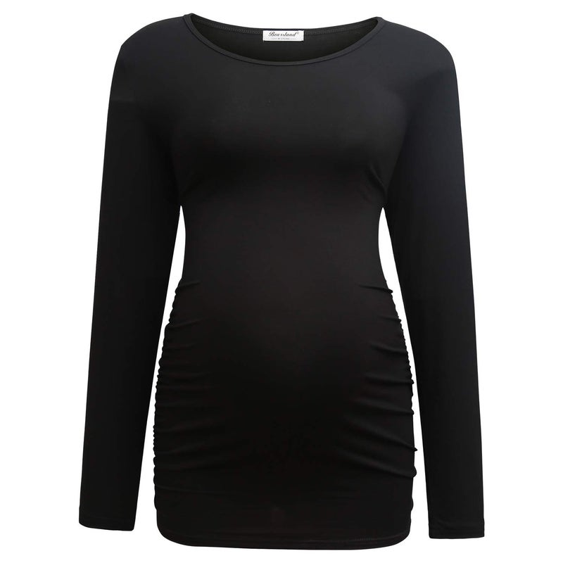 Bearsland Womens Maternity Long Sleeve Tshirt 3 Packs Classic Side Ruched Tee Top Mama Pregnancy Clothes,Black+dpgray+ArmyGreen,S - Image 4
